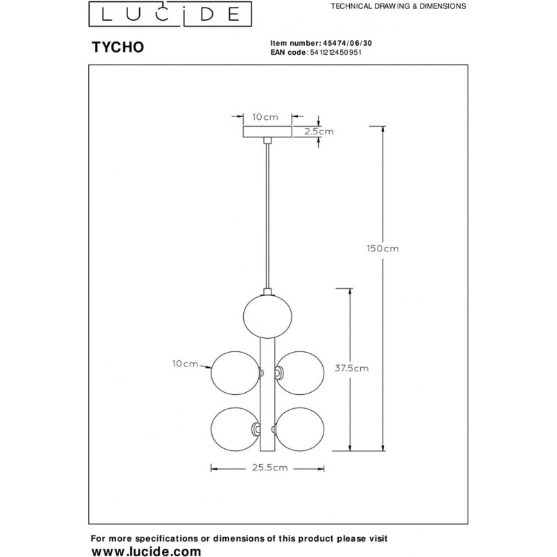 Lampa wisząca Tycho VI | Lucide - Szklane kule, czarny