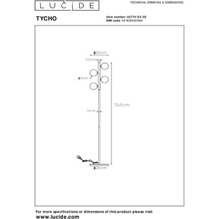 Lampa podłogowa Tycho Lucide - Szkło dymione, czarny