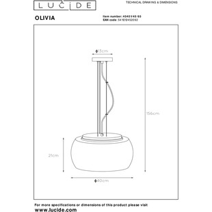 Lampa wisząca Olivia Lucide | Szkło dymione, nowoczesny design