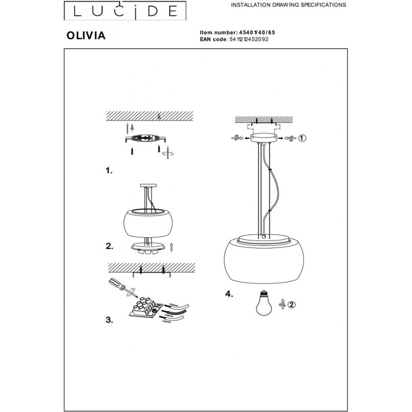 Lampa wisząca Olivia Lucide | Szkło dymione, nowoczesny design