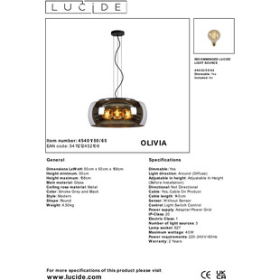 Lampa wisząca Olivia - szkło dymione, nowoczesny design | Lucide