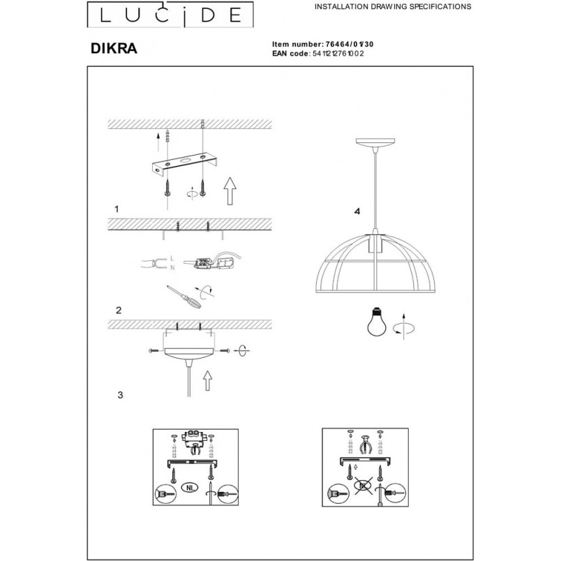 Lampa Wisząca Loft Dikra Czarna | Lucide - Nowoczesne Oświetlenie