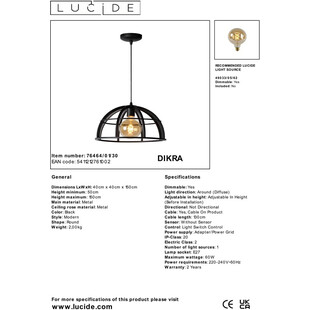 Lampa Wisząca Loft Dikra Czarna | Lucide - Nowoczesne Oświetlenie