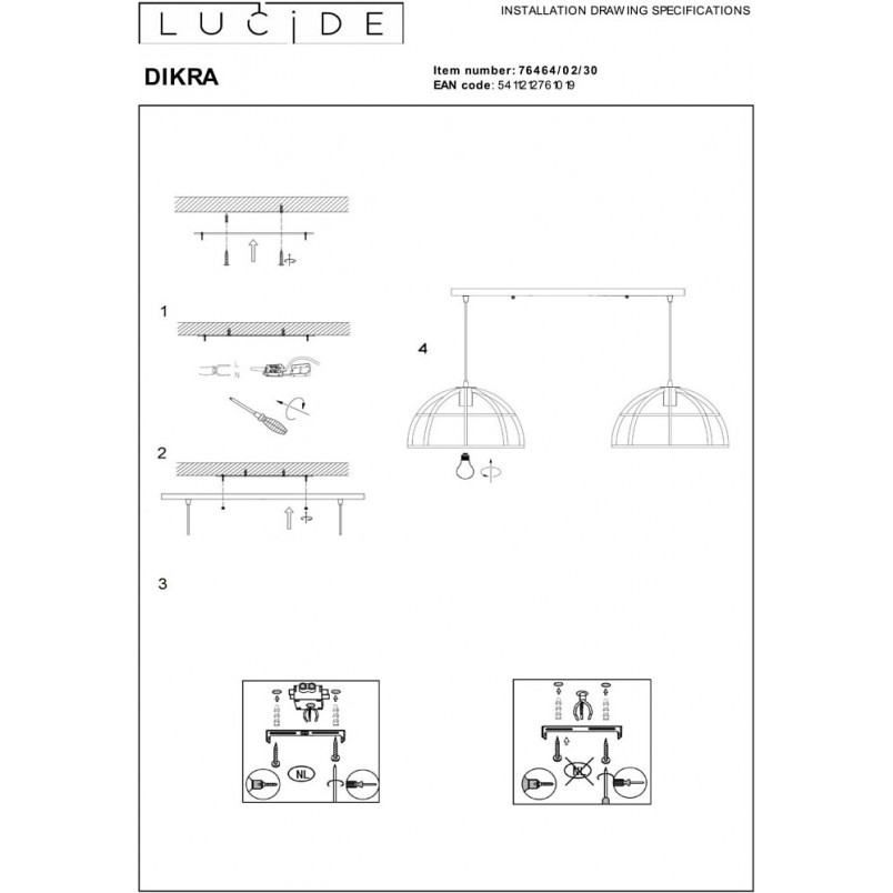 Lampa wisząca Dikra czarna - Loftowa lampa 2-punktowa Lucide