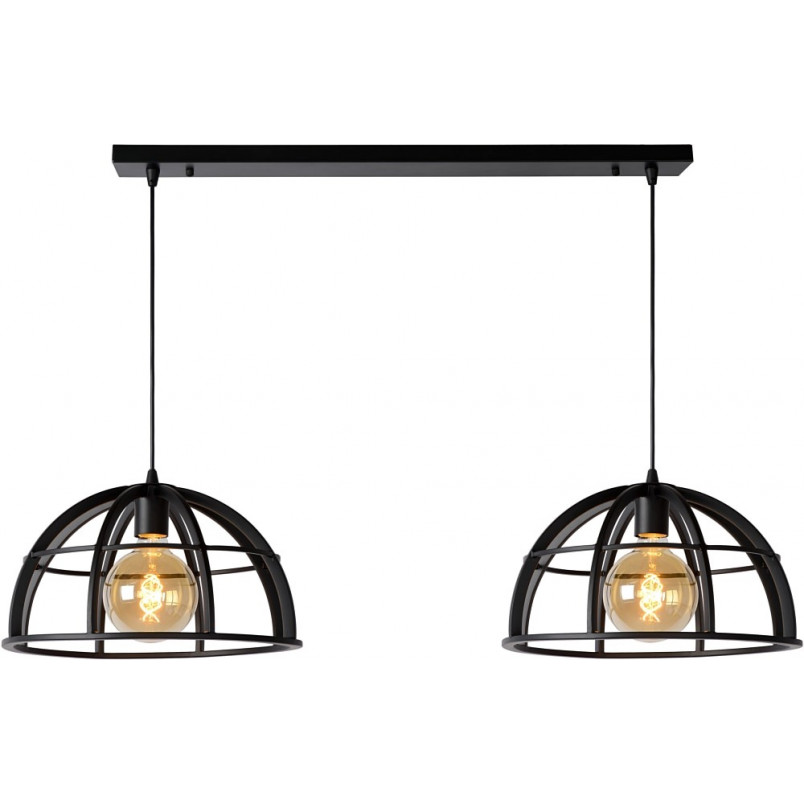 Lampa wisząca Dikra czarna - Loftowa lampa 2-punktowa Lucide