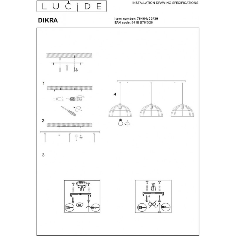 Lampa Wisząca Dikra Czarna | Lucide - Loftowa Elegancja