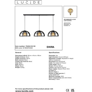 Lampa Wisząca Dikra Czarna | Lucide - Loftowa Elegancja