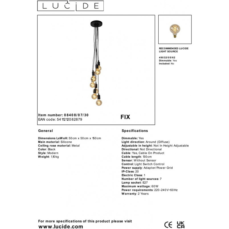 Lampa wisząca Fix Multiple VII | Lucide - Loftowa elegancja