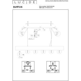 Lampa Wisząca Loft Surtus VI | Czarna, 134cm | Lucide