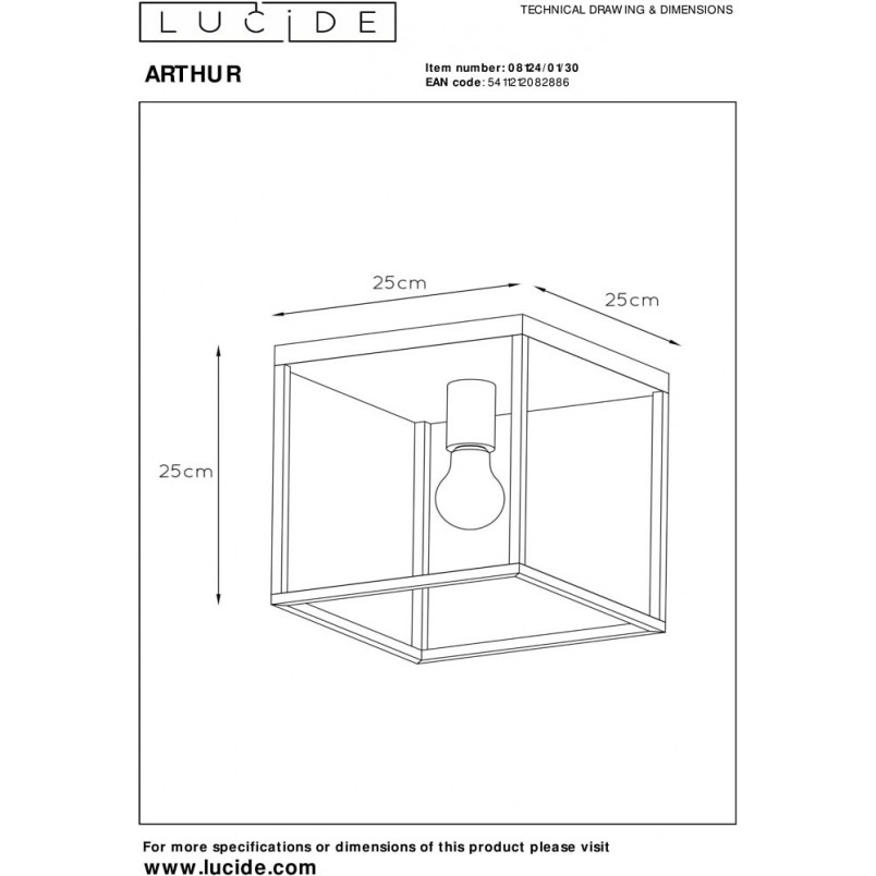 Plafon Loft Arthur czarny 25x25cm | Lucide - Kup teraz!