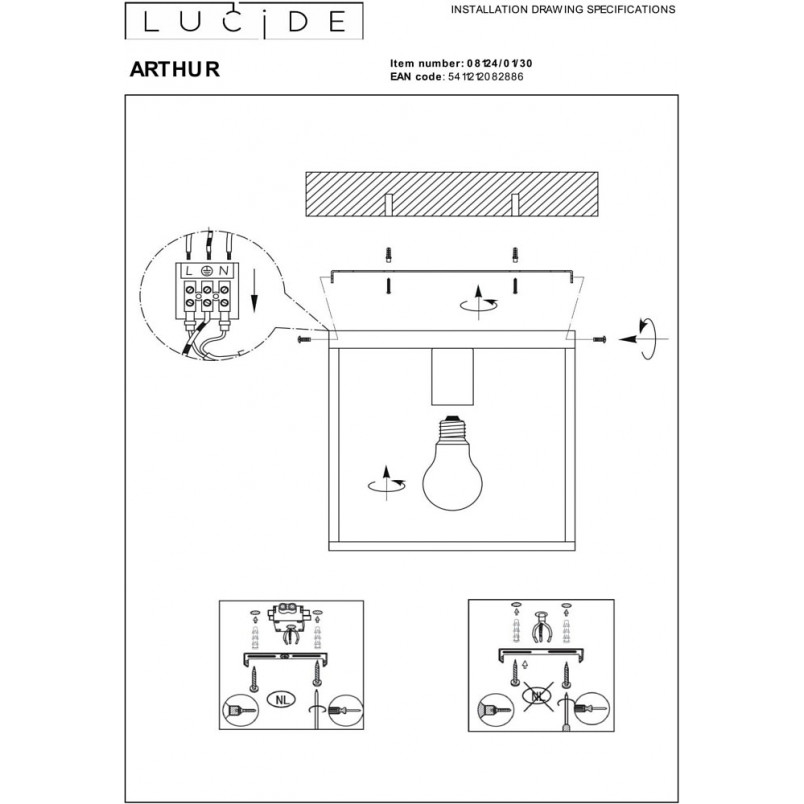 Plafon Loft Arthur czarny 25x25cm | Lucide - Kup teraz!