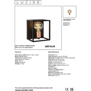 Kinkiet Loft Arthur Czarny Lucide | Nowoczesne Oświetlenie