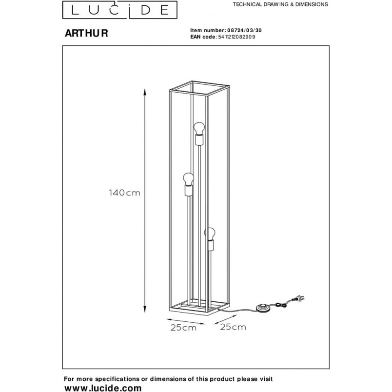 Lampa Podłogowa Loft Czarna Lucide - Arhtur | Kup Teraz