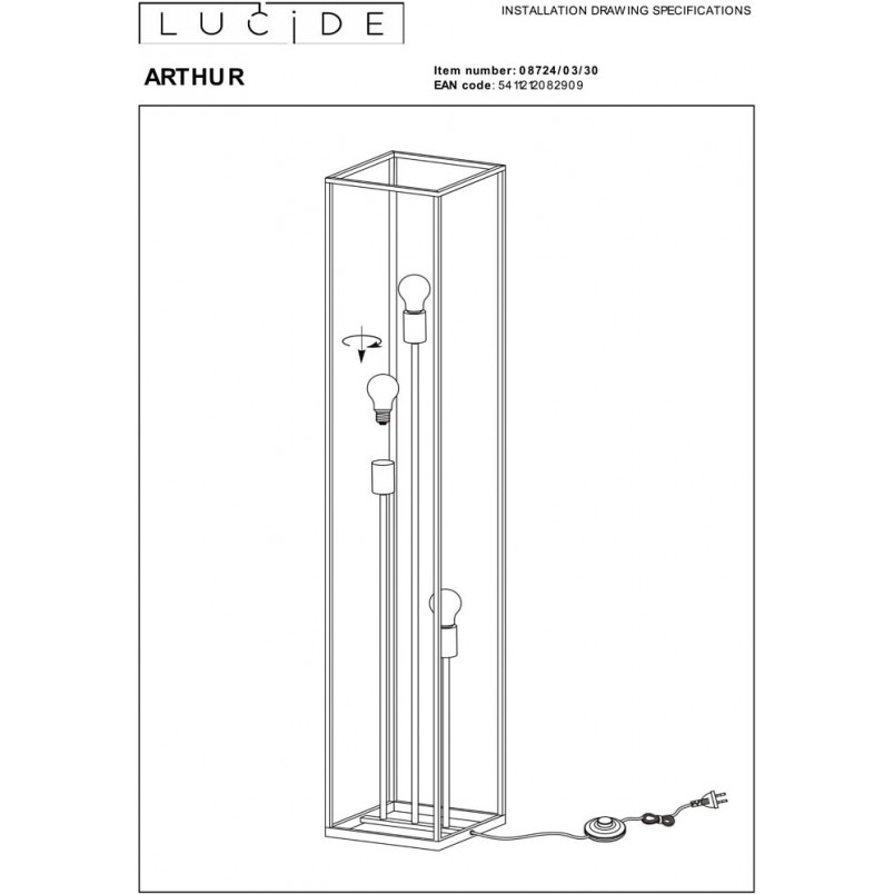 Lampa Podłogowa Loft Czarna Lucide - Arhtur | Kup Teraz
