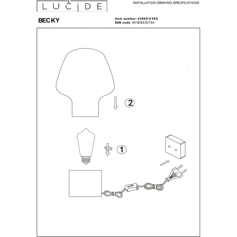 Lampa stołowa szklana Becky | Lucide - Elegancki Design