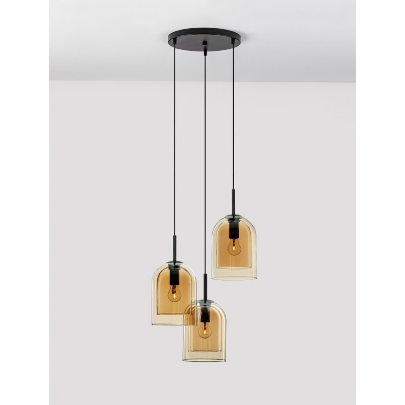 Lampa Wisząca Szklana Retro Duo III - Bursztynowa | Decolab24