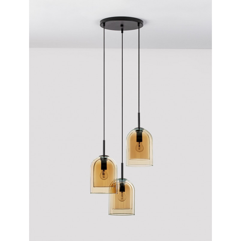 Lampa Wisząca Szklana Retro Duo III - Bursztynowa | Decolab24