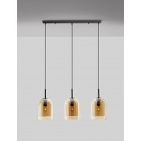 Lampa wisząca szklana retro na listwie Duo III bursztynowa
