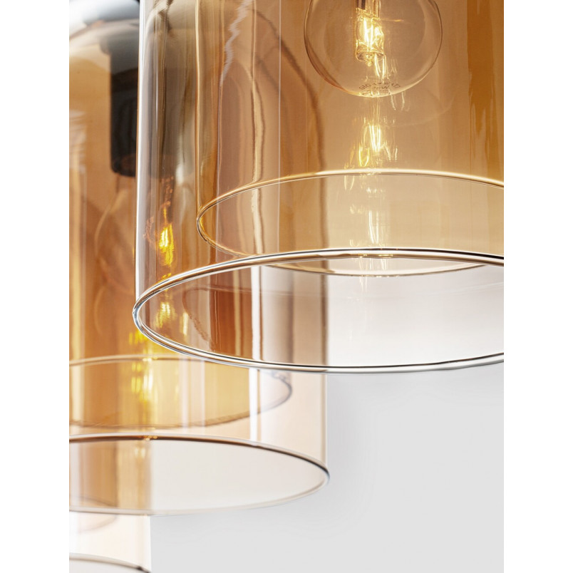 Lampa wisząca szklana retro na listwie Duo III bursztynowa