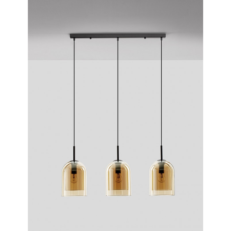 Lampa wisząca szklana retro na listwie Duo III bursztynowa