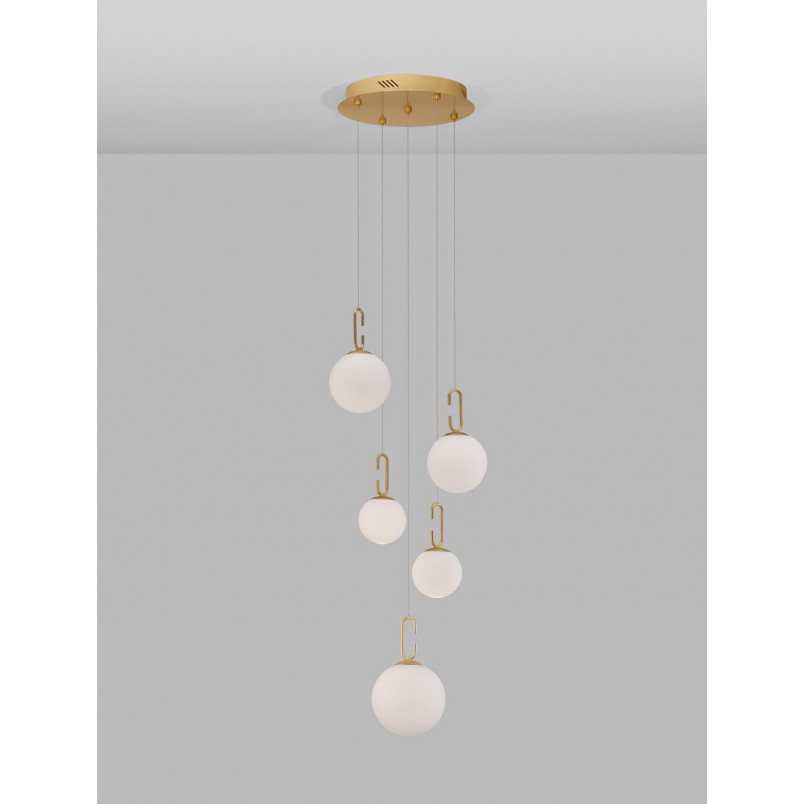 Lampa wisząca szklane kule glamour Grap LED V 42cm biało-złota