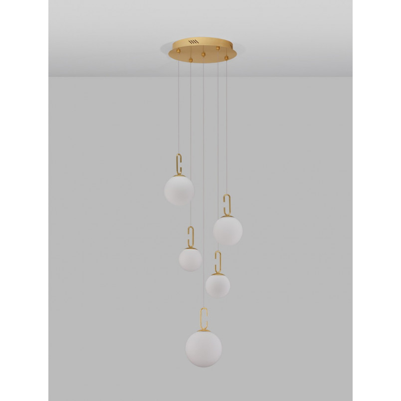 Lampa wisząca szklane kule glamour Grap LED V 42cm biało-złota