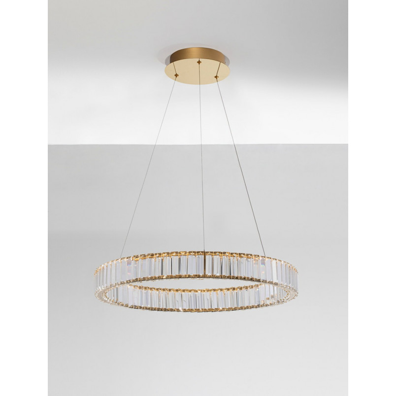 Lampa wisząca Queen LED złota - Kryształowy żyrandol glamour