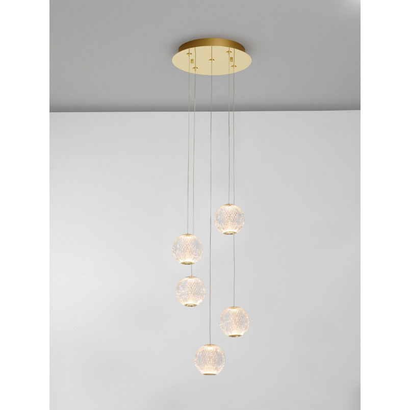 Lampa wisząca Jewels: Szklane kule, złoto, LED | Decolab24
