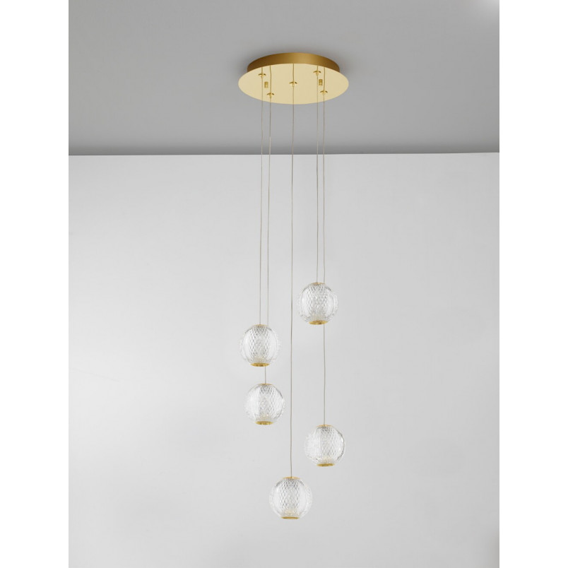 Lampa wisząca Jewels: Szklane kule, złoto, LED | Decolab24