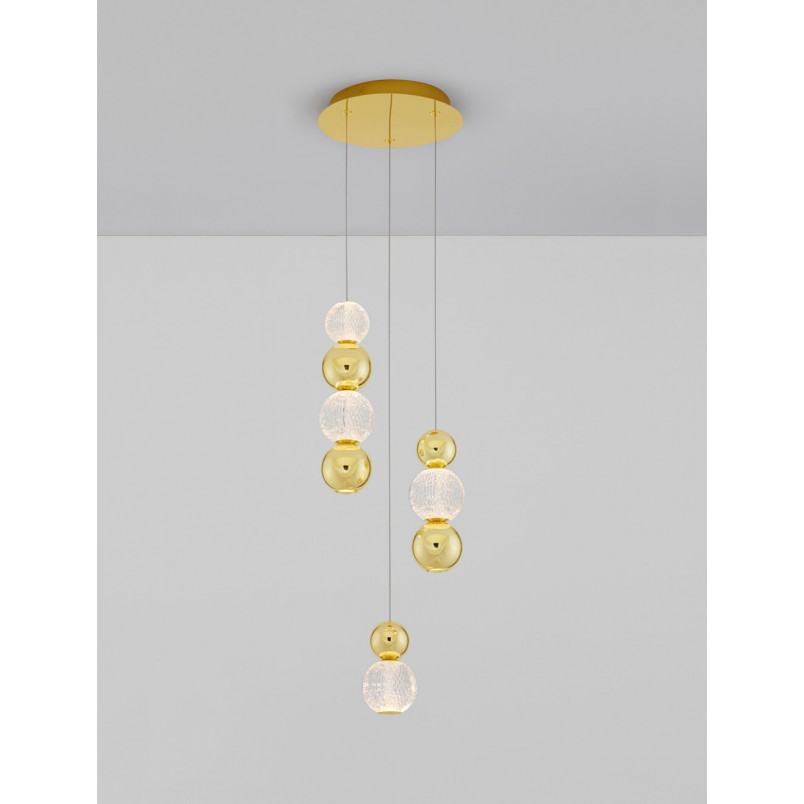 Lampa wisząca glamour Conti LED III - złota, 3 kule | Decolab24