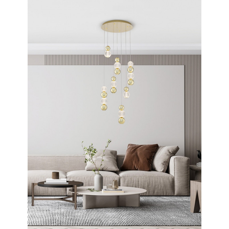 Lampa wisząca glamour Conti LED VII - złota z kulami | Decolab24
