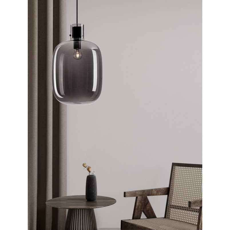Lampa wisząca szklana retro Bulgy 30cm szkło dymione