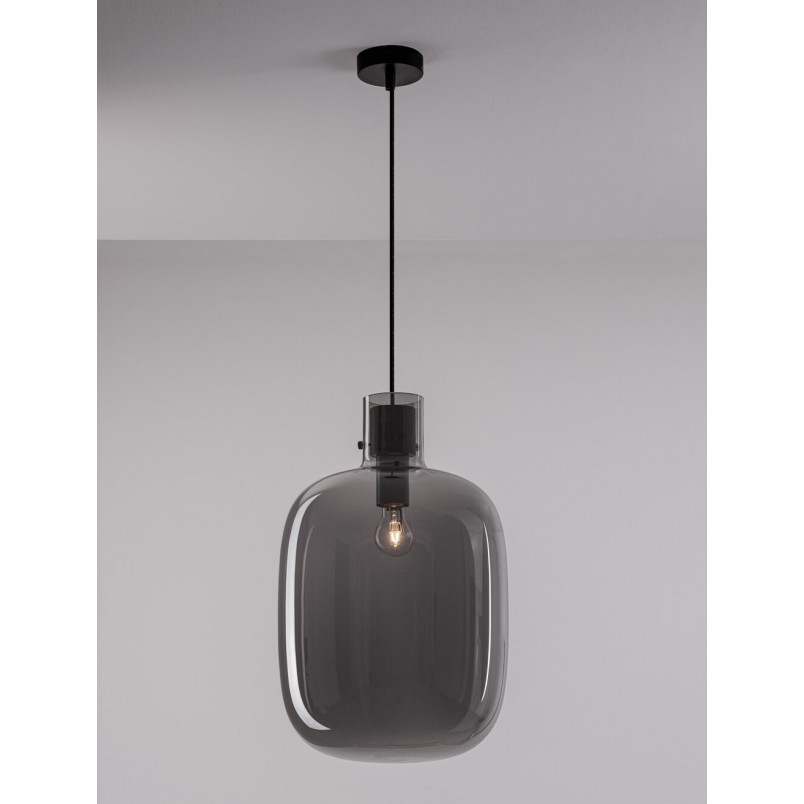 Lampa wisząca szklana retro Bulgy 30cm szkło dymione