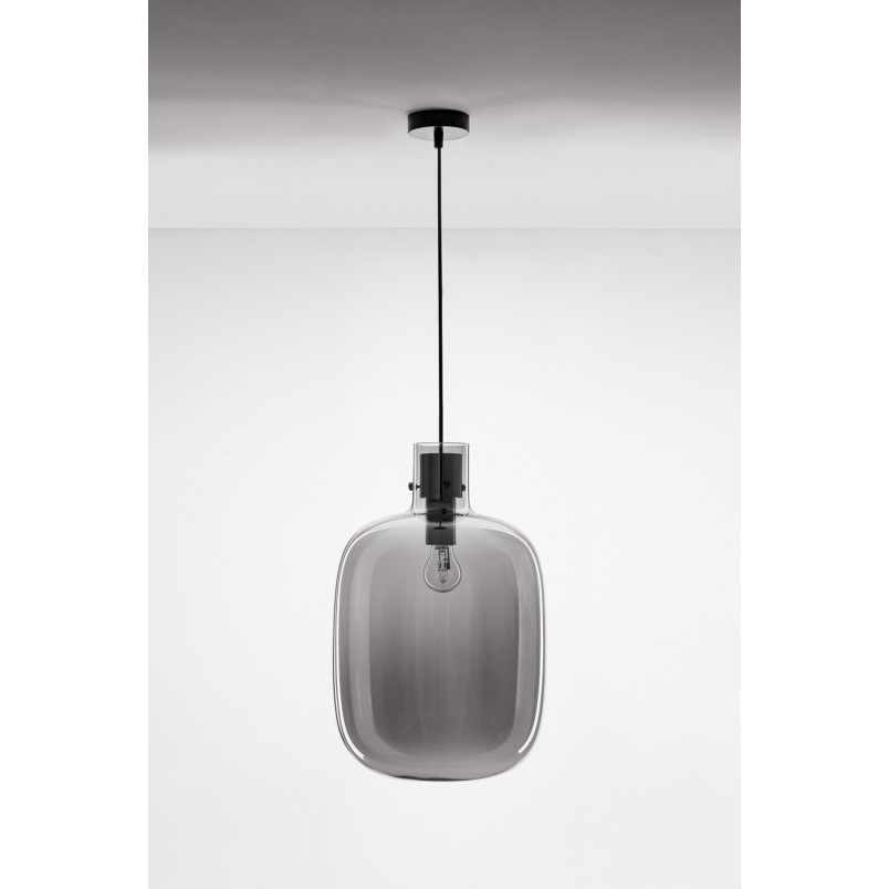 Lampa wisząca szklana retro Bulgy 30cm szkło dymione