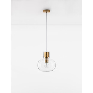 Lampa wisząca szklana retro Bulgy 22cm przeźroczysty / mosiądz