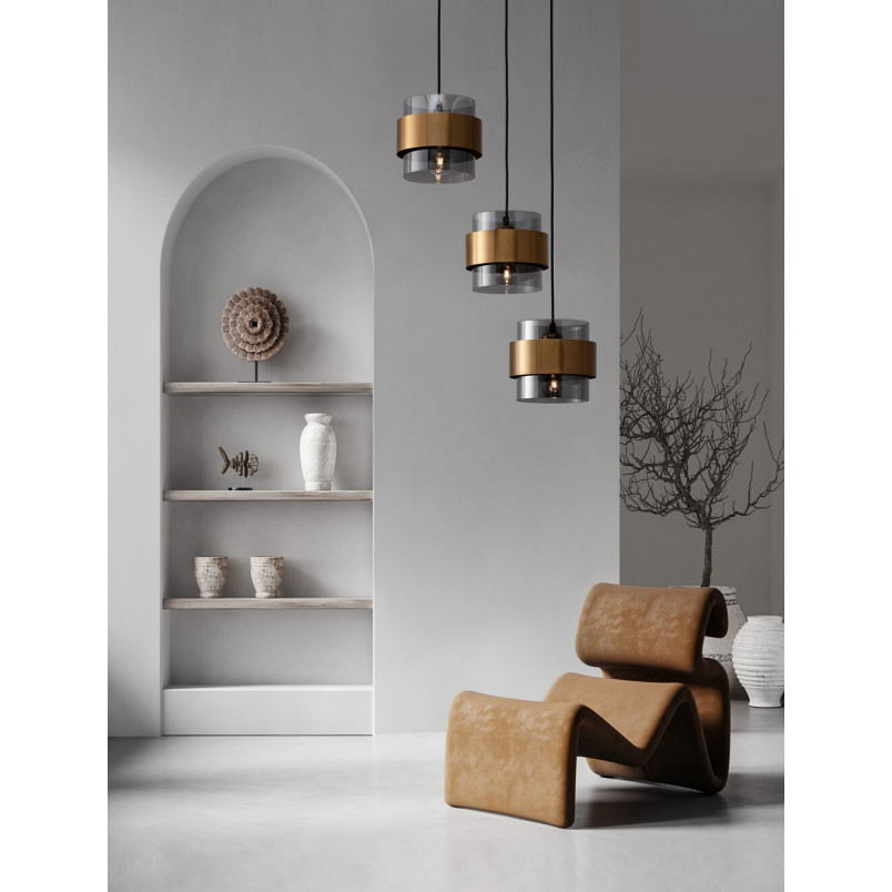 Lampa wisząca glamour Nanno III - szkło dymione, mosiądz | Decolab24