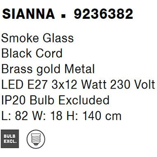 Lampa Wisząca Glamour Nanno III | Szkło Dymione, Mosiądz - Decolab24