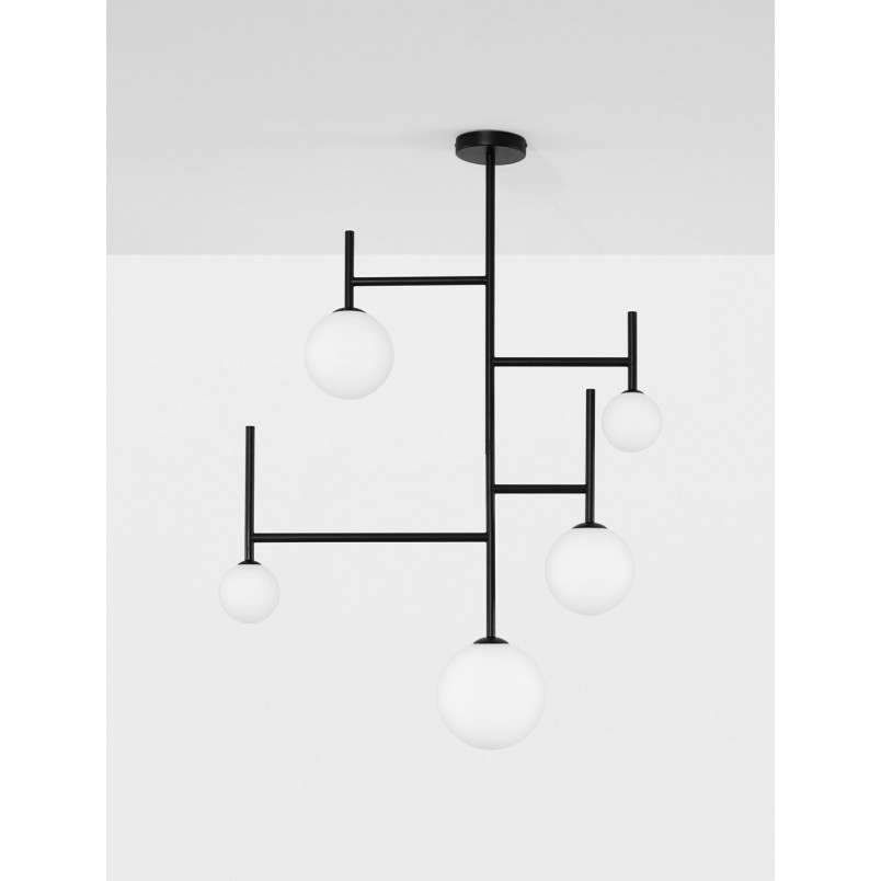 Lampa Sufitowa Hide Ball | Szklane Kule, Czarny i Opal | Decolab24
