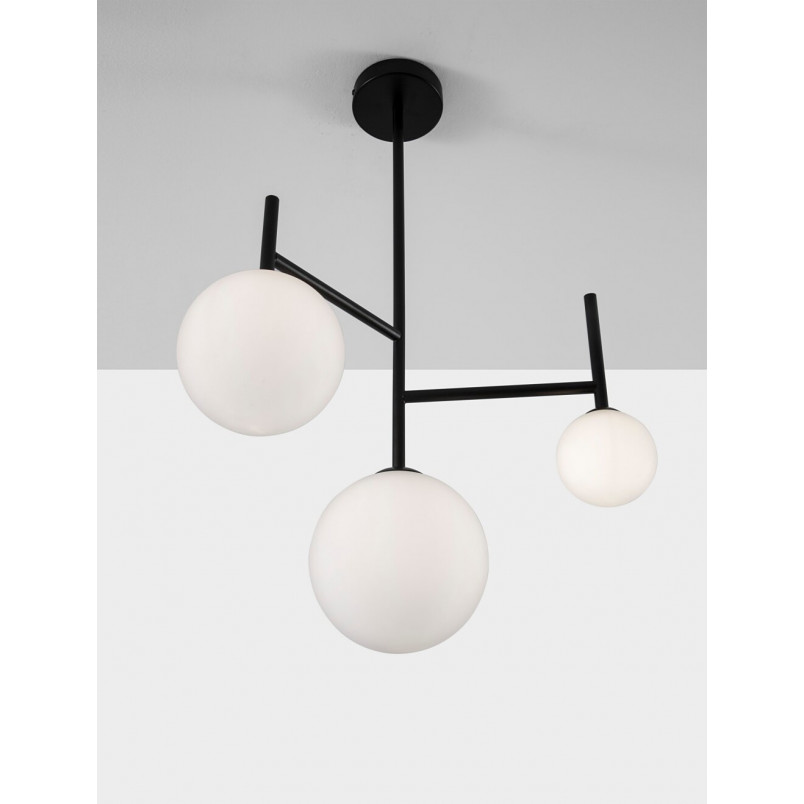 Lampa Sufitowa Hide Ball III | Szkło Opal / Czarny | Decolab24