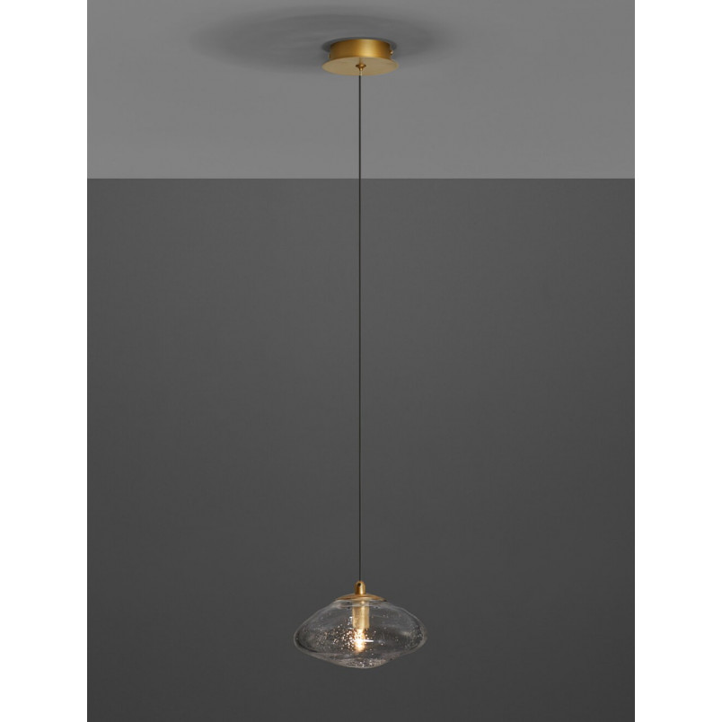 Lampa wisząca szklana glamour Crushed 16cm przeźroczysty / mosiądz