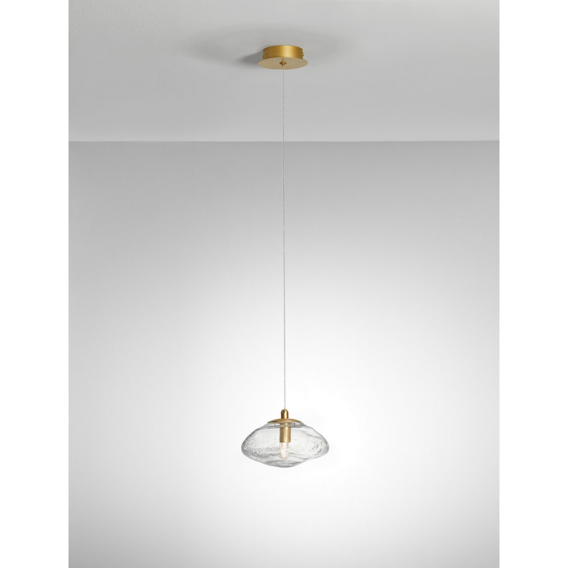 Lampa wisząca szklana glamour Crushed 16cm przeźroczysty / mosiądz