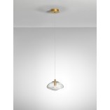 Lampa wisząca szklana glamour Crushed 16cm przeźroczysty / mosiądz