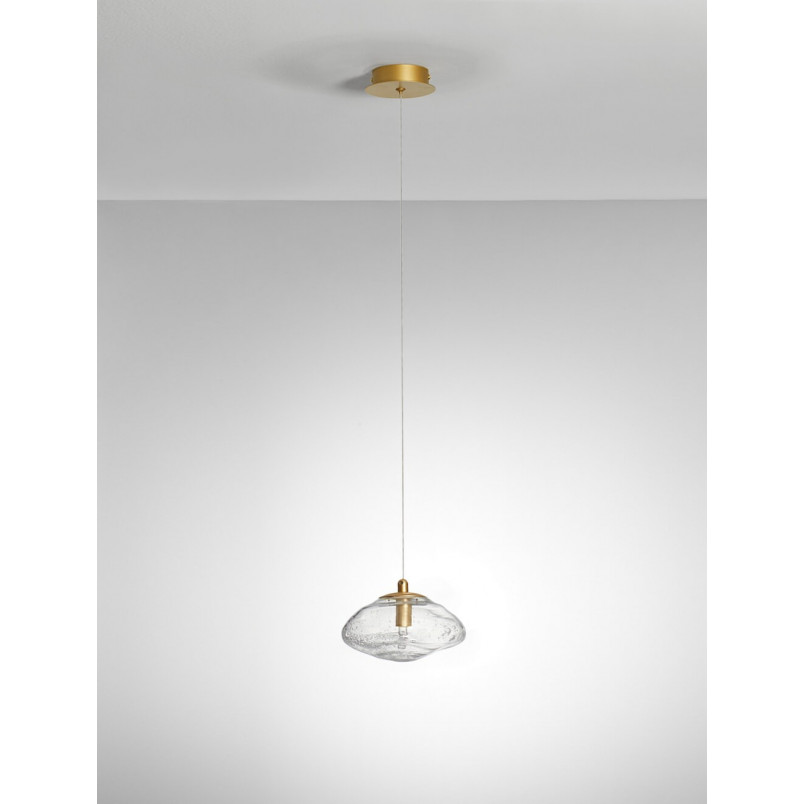 Lampa wisząca szklana glamour Crushed 16cm przeźroczysty / mosiądz