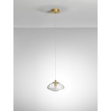 Lampa wisząca szklana glamour Crushed 16cm przeźroczysty / mosiądz