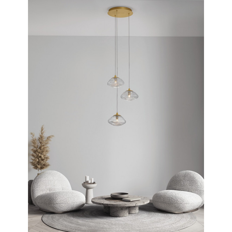 Lampa Wisząca Glamour Crushed III - Szkło, Mosiądz | Decolab24