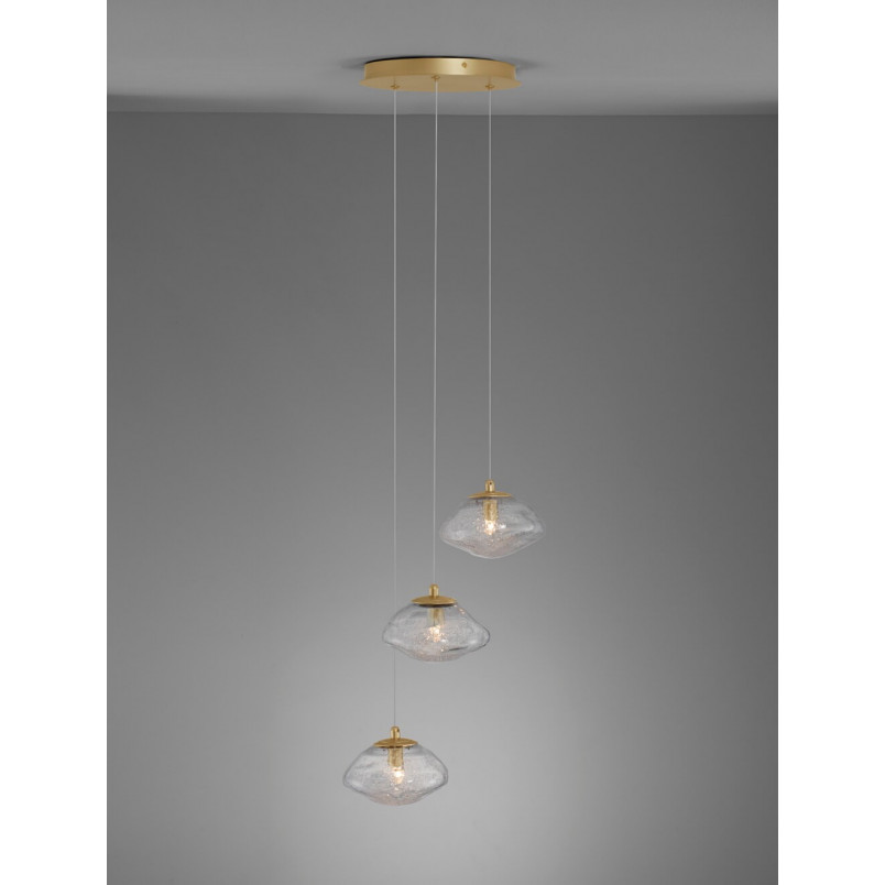 Lampa Wisząca Glamour Crushed III - Szkło, Mosiądz | Decolab24