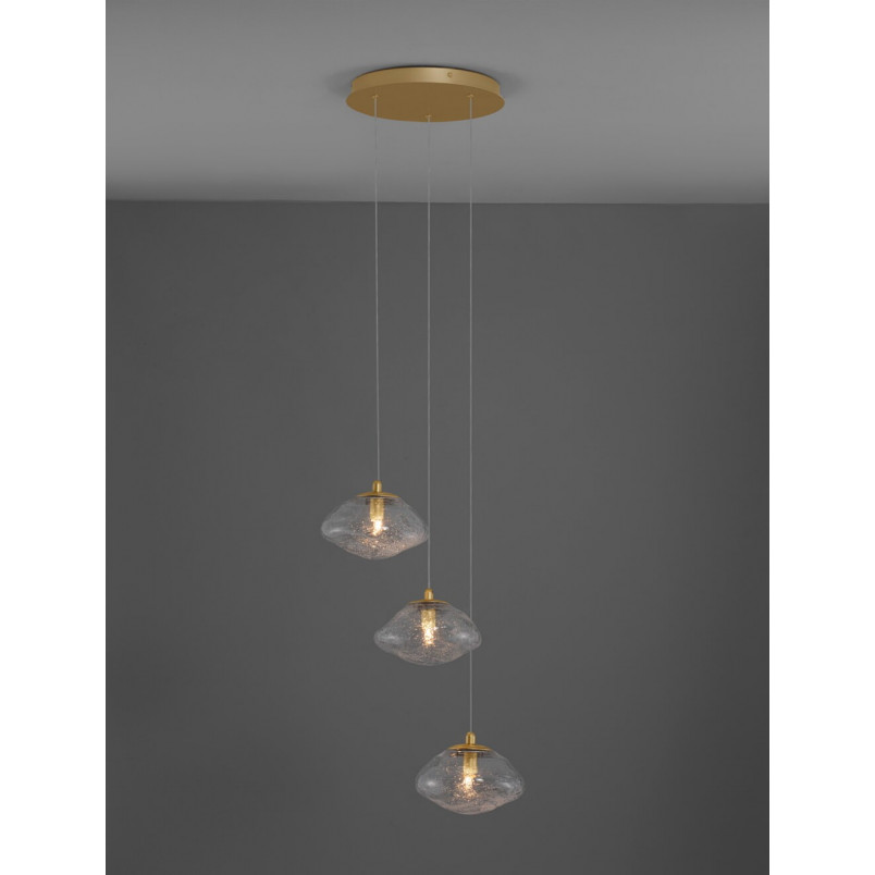 Lampa Wisząca Glamour Crushed III - Szkło, Mosiądz | Decolab24
