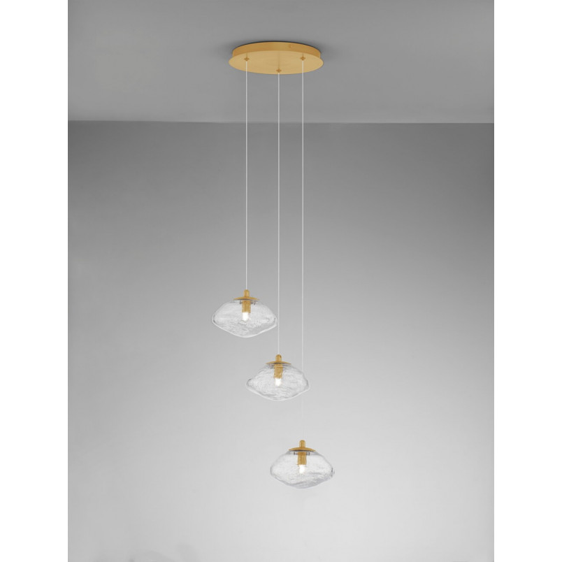 Lampa Wisząca Glamour Crushed III - Szkło, Mosiądz | Decolab24