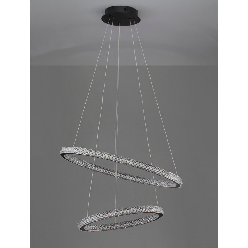 Lampa wiszące okręgi z kryształkami Bueno LED 60,5cm czarna