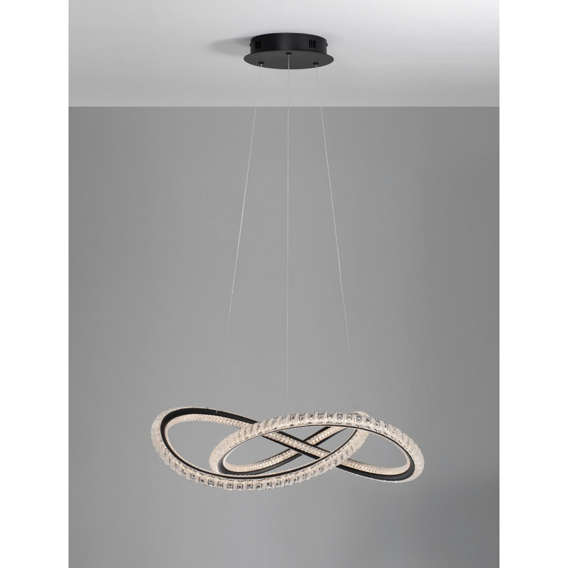 Lampa Wisząca Bueno LED Czarna z Kryształami | Decolab24
